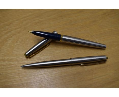 A Parker 45 Deluxe Flighter cartridge fill pen and ballpoint pen with gold trim