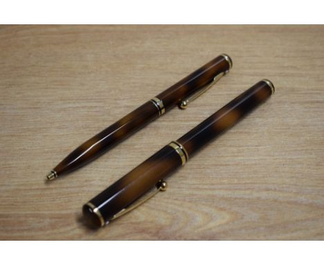 A Sheaffer Ballpoint pen and Rollerball pen in Tortoishell Laque