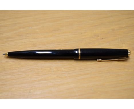 A Parker Duofold ballpoint pen in black. Engraved
