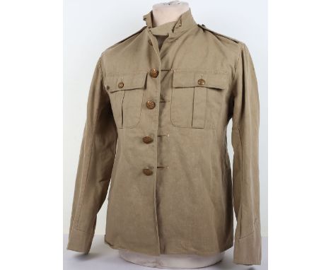 WW2 British Army Officers Tropical Tunic: Heavy cotton type with Kings crown brass service dress buttons with the name OLANDE