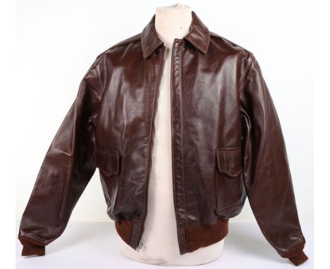 Eastman A-2 Leather Flying Jacket: Brown leather flying  jacket with working zip Eastman label inside size 44 ,stamped US ARM