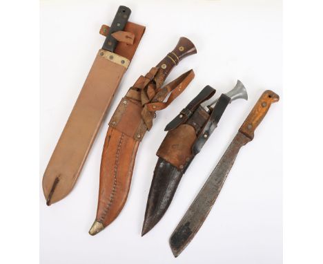 Machetes and Kukri: Two Gurkha Kukris ,one being WW1 reproduction with scabbard the non-military with scabbard and small kniv