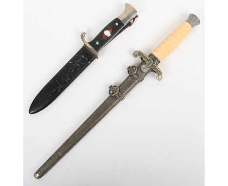 German Army Officer and Hitler Youth Daggers: Hitler Youth boys dagger complete with inscription to blade and diamond badge t