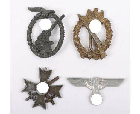 WW2 German Badges: WW2 German Luftwaffe Anti-aircraft combat badge mid war construction, missing a wing to eagle, Army/SS  in