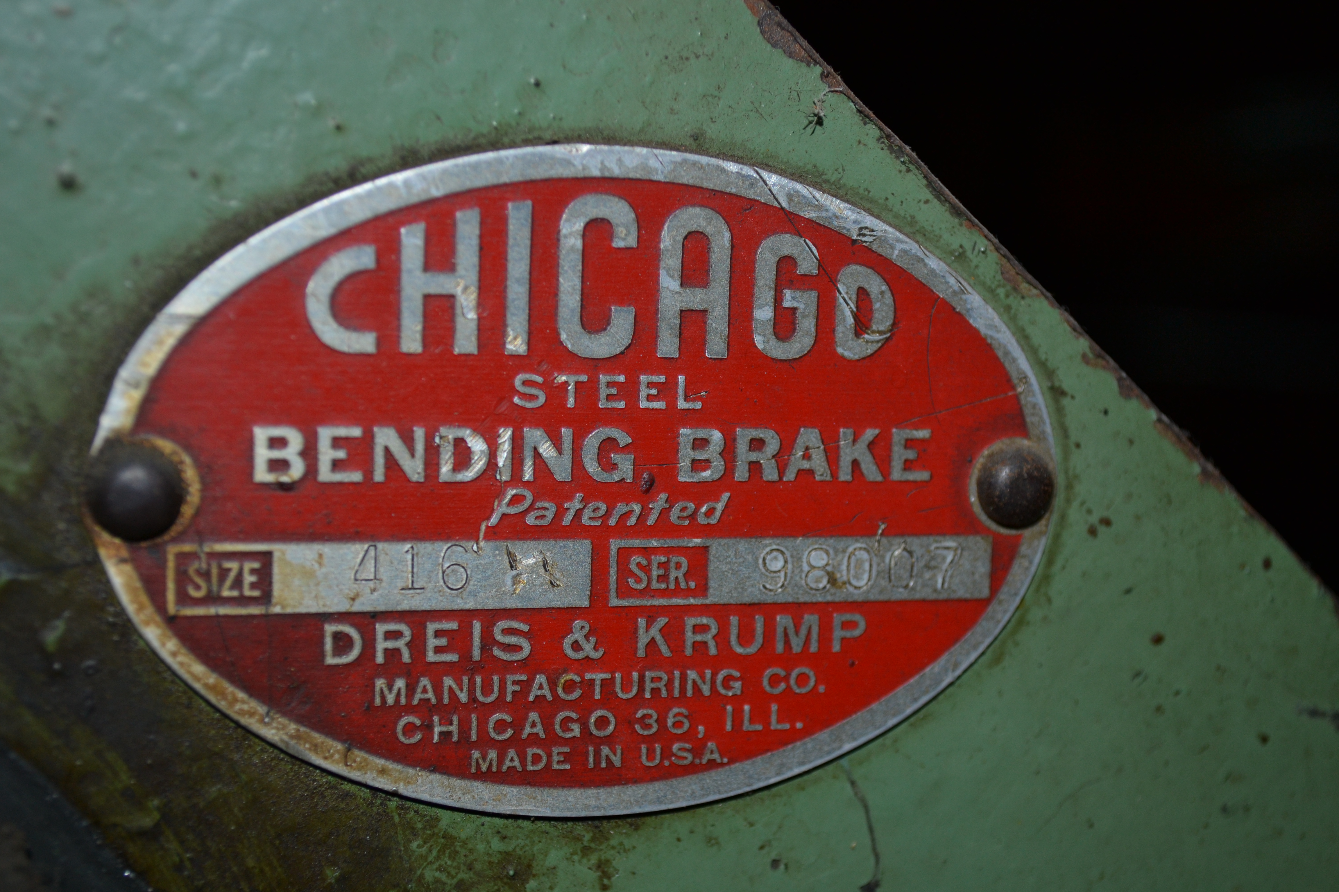 Chicago Model 416 4' Steel Bending Brake, S/N 98007