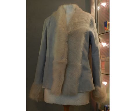 A Jaeger ladies white and light blue faux fur jacket, approx size 10