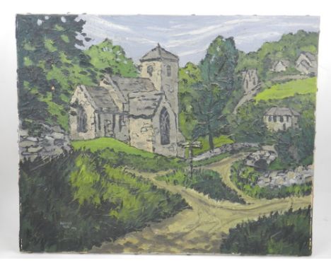 Heseltine (modern British) a pair of oil landscapes, two watercolour landscapes, a Victorian print and two other works.