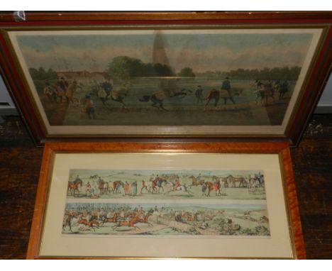 A Victorian coloured racing print together with four later maple framed hunting / coaching prints