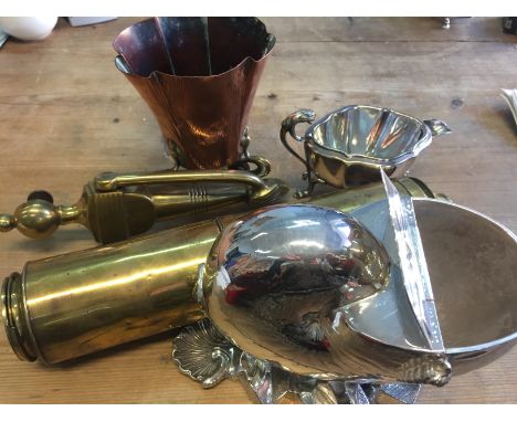 Miscellaneous lot to include brass knocker, copper planter etc, etc.