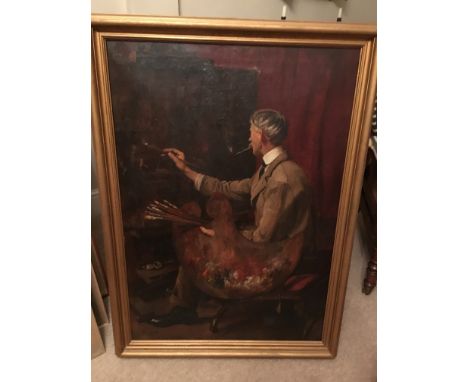 MARY ELWELL nee HOLMES Portrait signed Mary Holmes of husband to be Fred Elwell at his easel. Ex. At the Royal Academy 103 x 