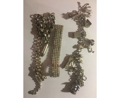 Vintage silver charm bracelet,another  bracelet and chain necklace  3.5 ozs approximately.