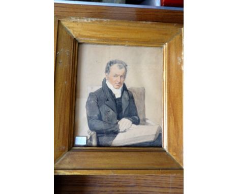 Mid 19th c w/c portrait of a gentleman reading 22 x 19cm