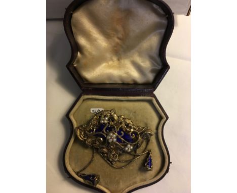 Good quality pinchbeck,enamel and seed pearl brooch.