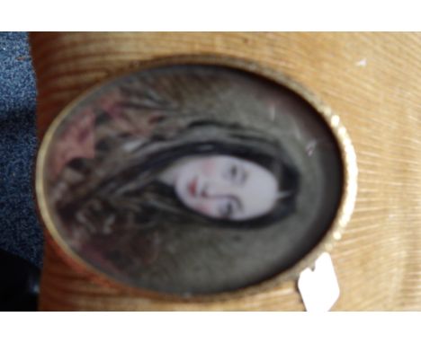 Portrait miniature on ivory a young lady with a scarf 6cms