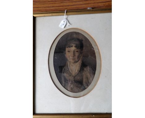 Early 19th c oval watercolour portrait 14.5cms