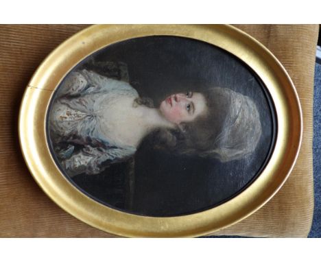 Oil on canvas portrait a young lady c1770 28cm