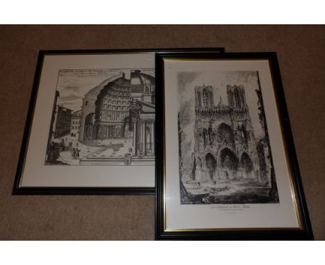 Lithograph of Reims and an Italian print.