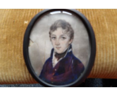 Portrait miniature on ivory (cracked) a young gentleman 7cms