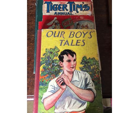 Two vintage childrens'  books, 2 Our Boys Tales" and "Tiger Tim's Annual 1927".