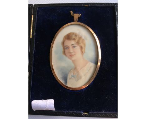 Portrait miniature on ivory, a young lady 1920's.