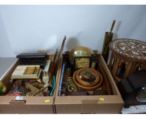 Treen, brass shell case, brass trivet, early 20th century Smiths chiming mantel clock, pipes, aeroplane desk stand, barometer