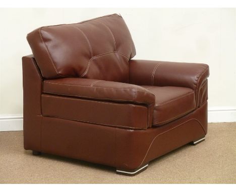 Corner sofa upholstered in burgundy leather W205cm D160cm and marching armchair W107cm