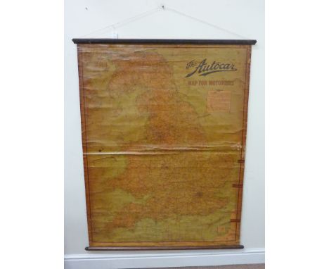 Automobilia - 'The Autocar Map for Motorists' vintage hanging wall map (rolled) H143cm