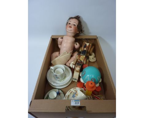 Toys/Models - Cuno & Otto Dressel bisque head doll with speaker H40cm, retro Fisher Price 'Snoopy' pull-along dog and tortois