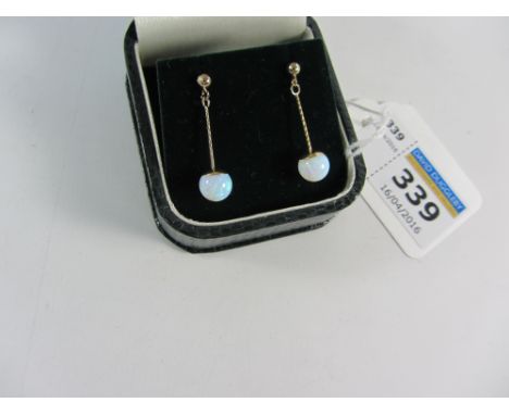 Pair of opal drop ear-rings stamped 375