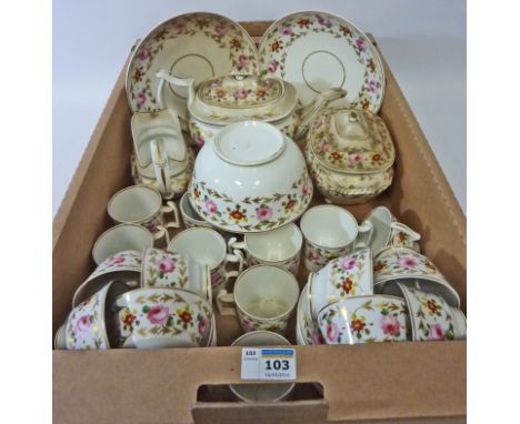 Early 19th century Derby tea and coffee service painted with flower heads in one box