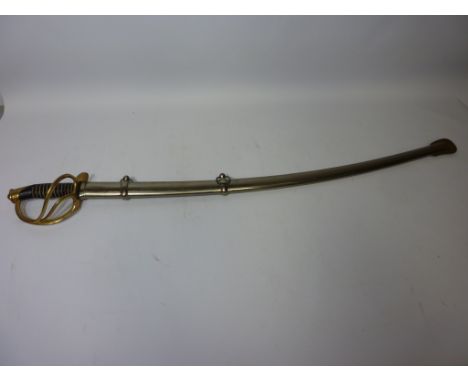 Militaria - Indian Replica 19th century sabre, 89cm blade with brass hilt and metal scabbard