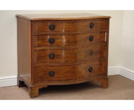 George III mahogany and Kingwood banded serpentine front chest of drawers with parallel stringing in boxwood throughout, the 