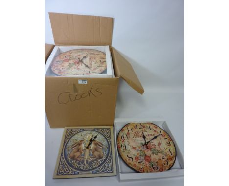 Shop Stock - six Lisa Parker Celtic Hare design and four vintage print design wall clocks in one box (10)