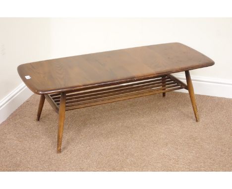 Ercol medium elm rectangular coffee table, with under-tier, 106cm x 44 cm, H36cm