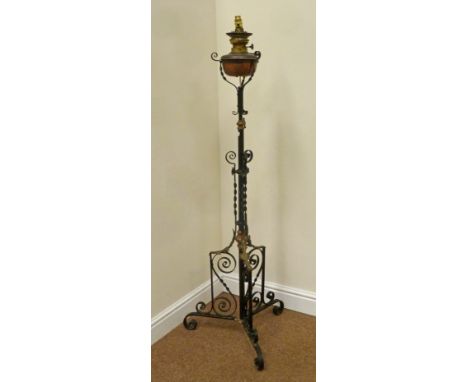 Victorian wrought metal standard oil lamp