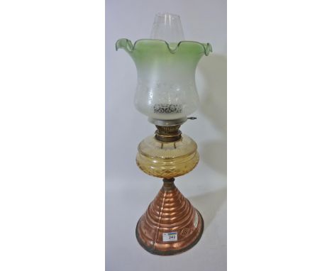 Early 20th century James Lee & Son Liverpool oil lamp on copper stand H57cm overall 