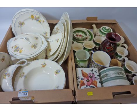 Vintage Grindley 'Cream Petal' dinner service - six place settings - and Moulin Huet Pottery teaware, Anita Harris studio pot