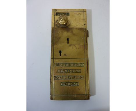 Early 20th century brass lavatory lock by Lockerbie & Wilkinson H30cm