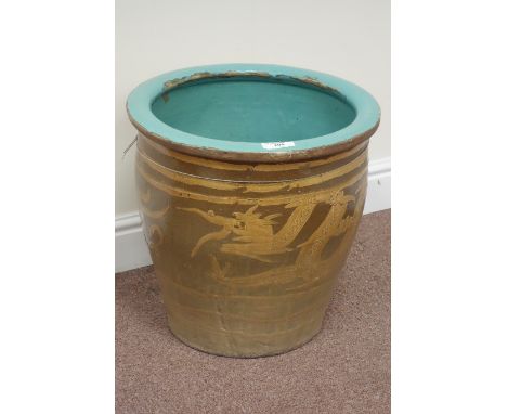 Chinese egg pot planter with dragon motif H44cm 
 Condition Report Click here for further images, condition, auction times & 