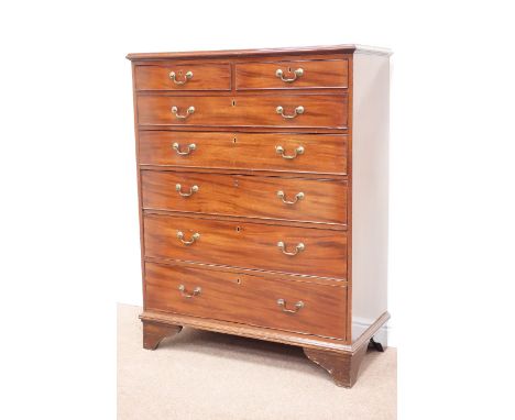 19th century mahogany chest fitted with two short and five long oak lined graduating drawers, raised on bracket feet, W102cm,