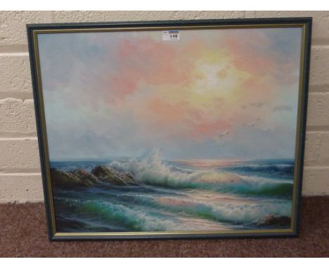 Seascape, oil on board signed by Amy Burnett 50cm x 60cm