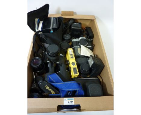 Cameras - Vintage SLR cameras, Polaroid and other instant cameras, lenses and accessories in one box