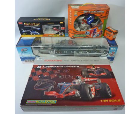 Toys/Models - Micro Scalextric Vodafone Maclaren Mercedes boxed set, Challenger radio controlled aircraft carrier, radio cont