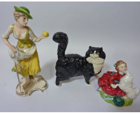 Royal Doulton figure 'Home Again' HN2167, Royal Doulton cat and a Goebel figure H19cm (3)