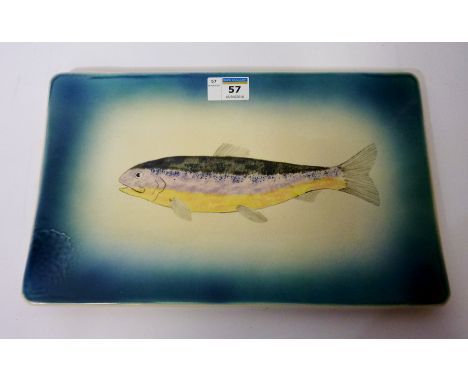 Eskdale Studio rectangular ceramic platter hand painted with a fish L34.5cm 