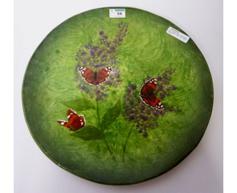 Large Eskdale Studio ceramic platter hand painted with red admiral butterflies D40cm 