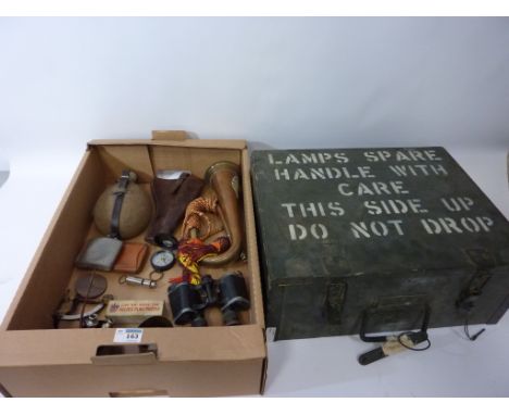 Militaria - Leather holster, Argyll and Sutherland copper bugle, marching compass, ammunition box and other militaria in one 