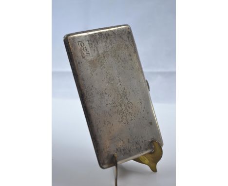 Silver engine-turned cigarette case, initialled, marked 'Sterling Silver' with deer , 14.2x8.7cm, gross weight 211 grams