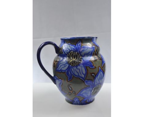 Carltonware handcraft, blue abstract floral jug. Height 20.5cm.good 