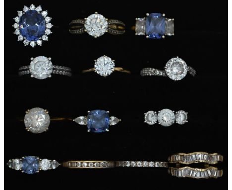 13 silver and silver gilt, CZ and paste stone set dress rings, all marked 925 CZ,&nbsp;sizes K to L